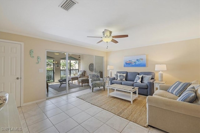 11921 Seabreeze Cove Ln Unit 202, Fort Myers, FL 33908 - living room featuring ceiling fan and light tile patterned floors