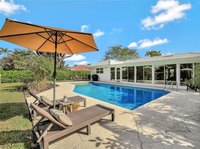 view of pool featuring a patio