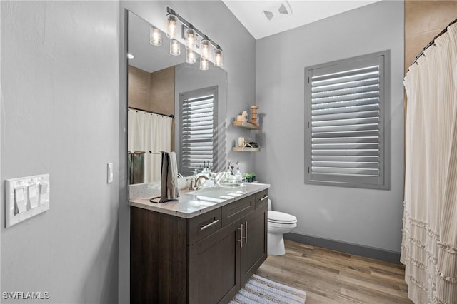 bathroom featuring hardwood / wood-style floors, vanity, and toilet