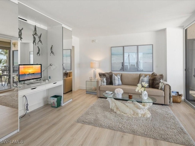 living room with light hardwood / wood-style flooring