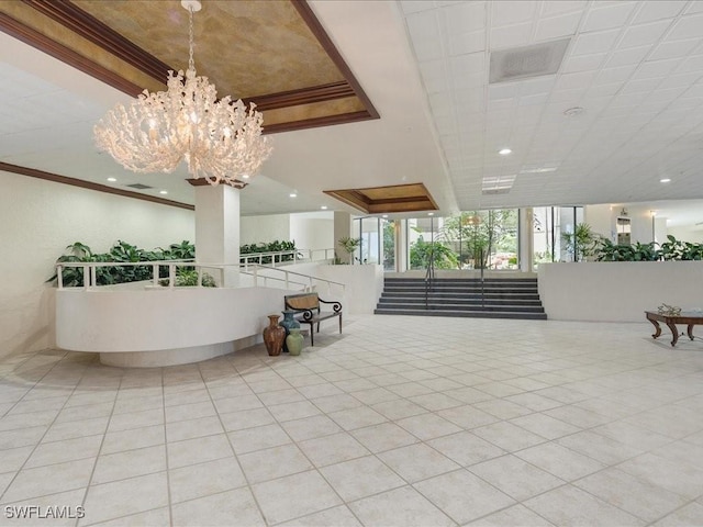 reception area with an inviting chandelier