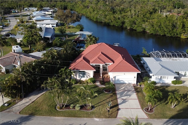 aerial view with a water view