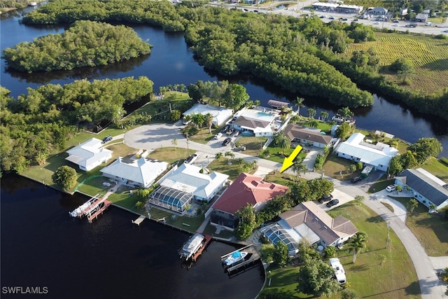 aerial view with a water view