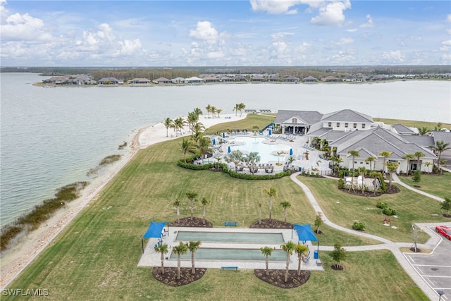 aerial view with a water view