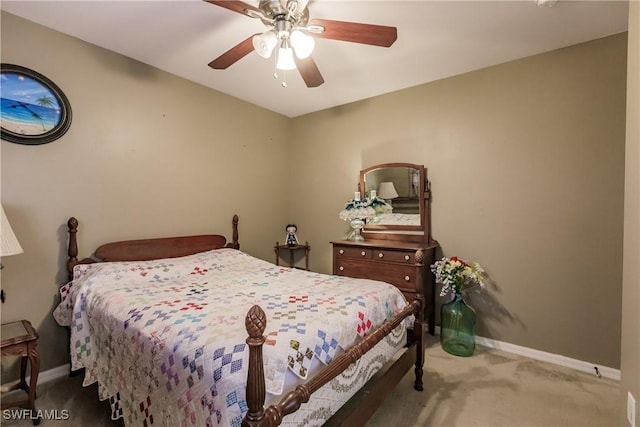 bedroom featuring carpet flooring and ceiling fan