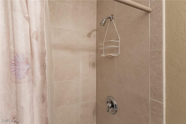 interior details featuring shower / bath combo with shower curtain