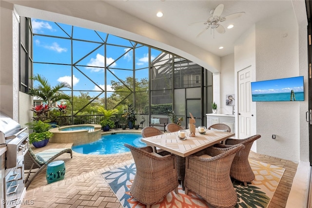 view of pool with ceiling fan