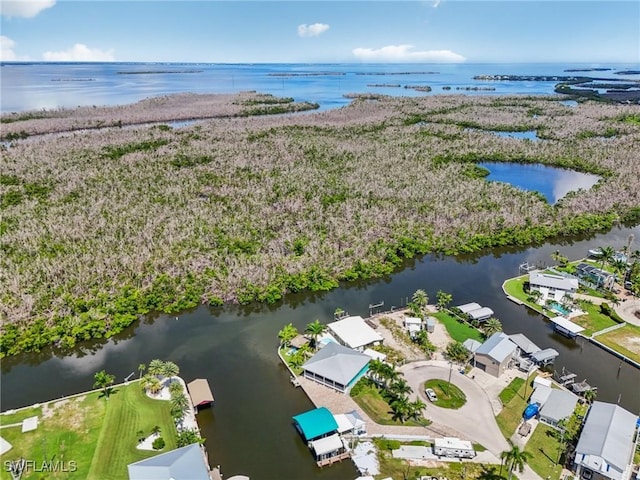 aerial view with a water view