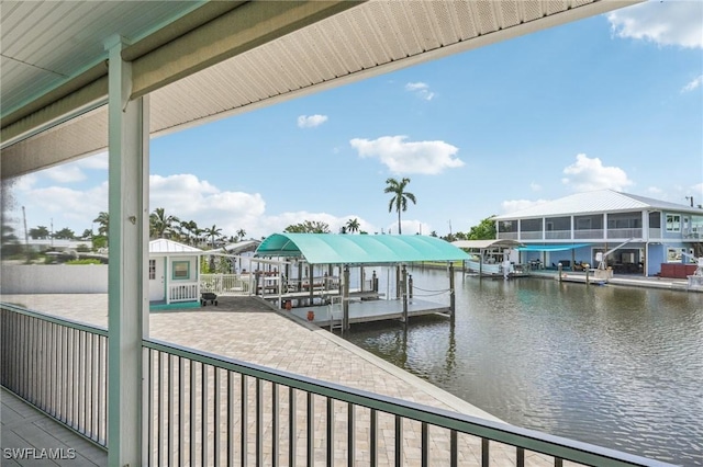 view of dock with a water view