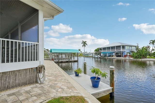 view of dock with a water view