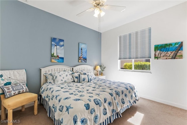 bedroom featuring ceiling fan and carpet floors