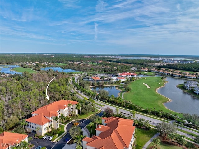 aerial view with a water view