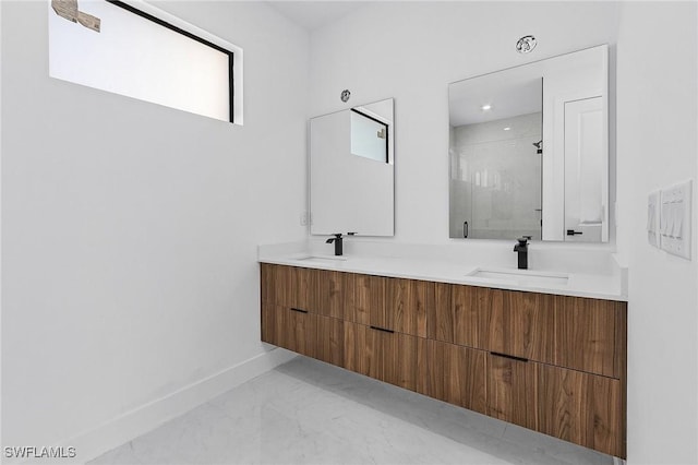 bathroom featuring vanity and walk in shower