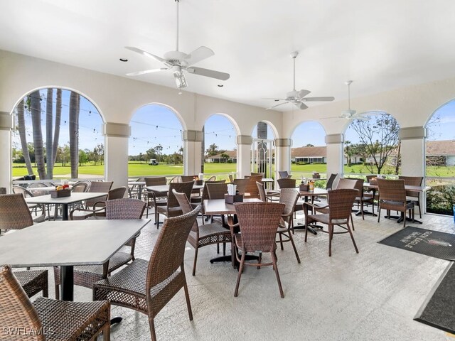 view of patio featuring ceiling fan