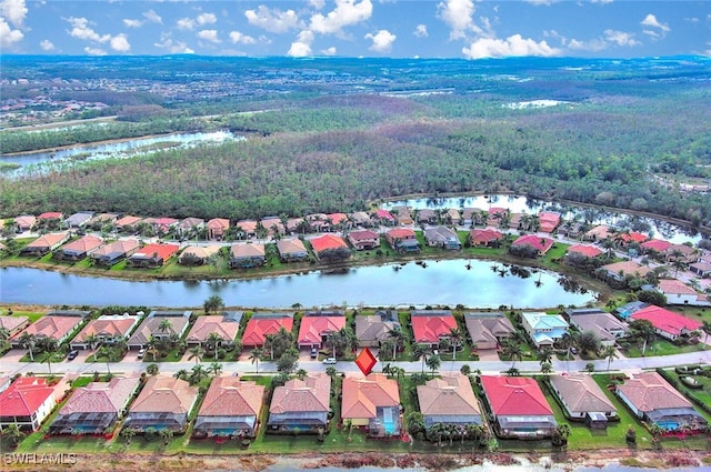 aerial view featuring a water view