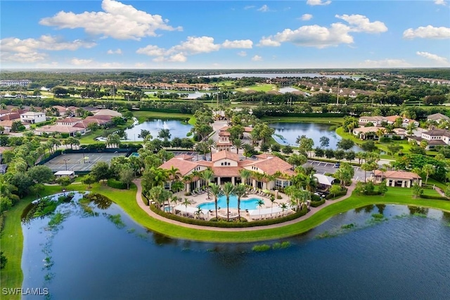 bird's eye view with a water view and a residential view