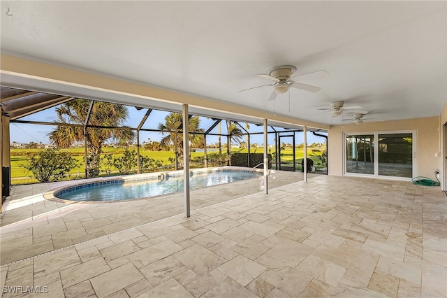 view of pool with ceiling fan