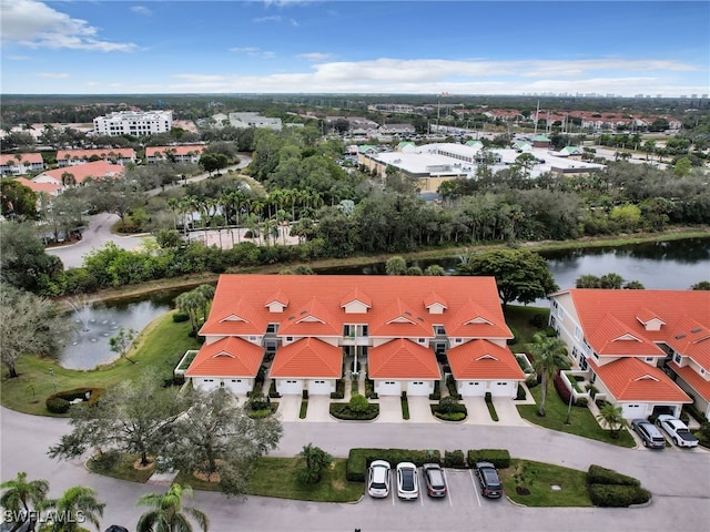 aerial view with a water view