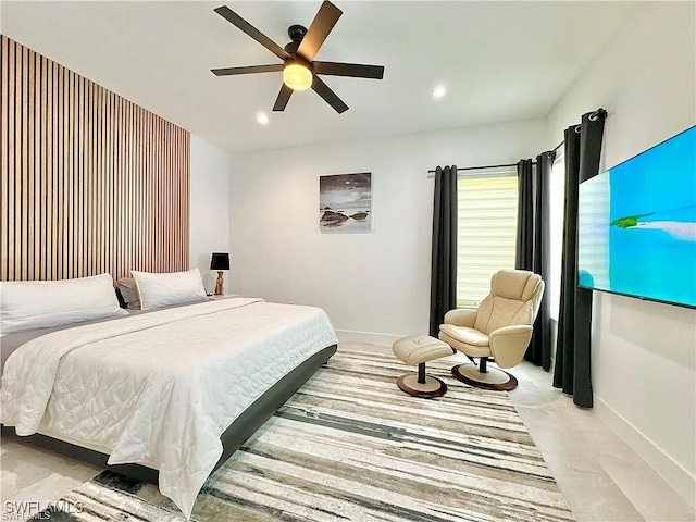 bedroom featuring ceiling fan