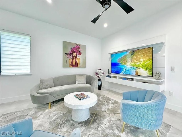 living room with ceiling fan