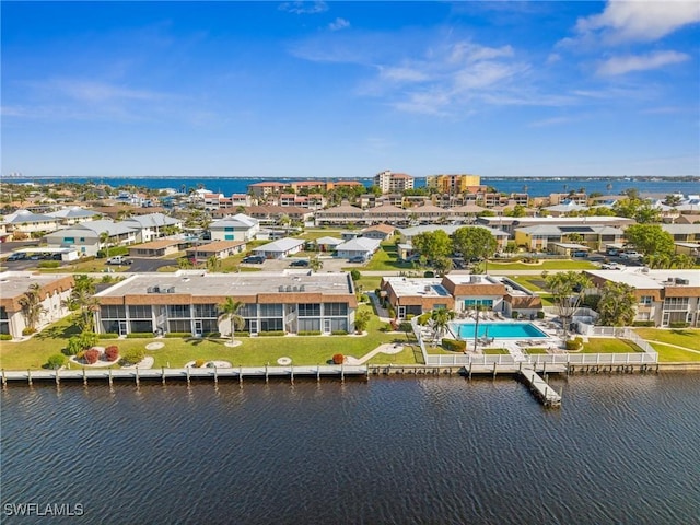 drone / aerial view featuring a water view