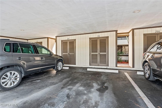 garage with wooden walls