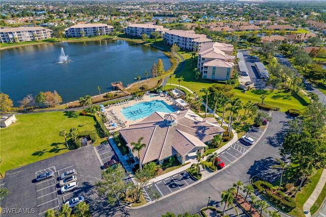 aerial view with a water view