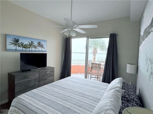 8771 Estero Blvd Unit 103, Fort Myers Beach, FL 33931 - bedroom featuring access to exterior and ceiling fan