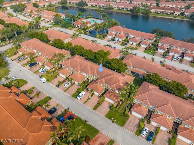 aerial view featuring a water view