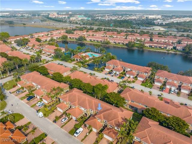 aerial view with a water view