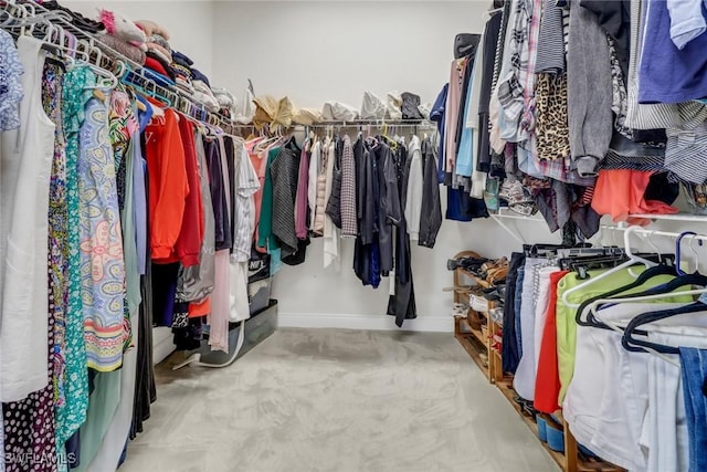 spacious closet featuring light colored carpet