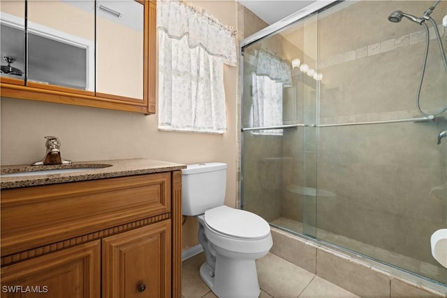 21 NE 19th Ter, Cape Coral, FL 33909 - bathroom featuring tile patterned floors, toilet, a stall shower, and vanity