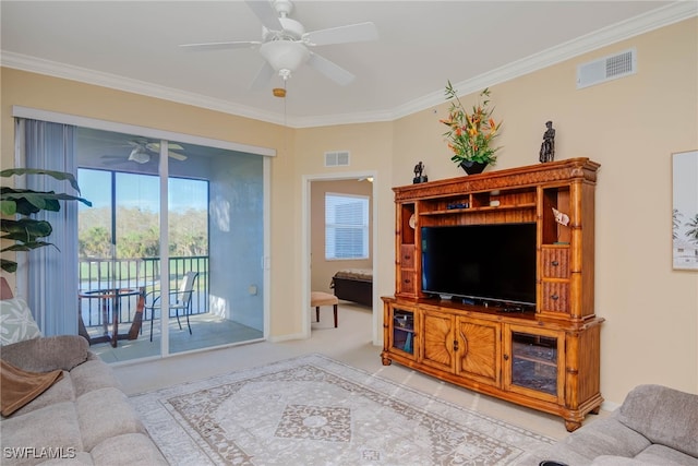 living room with crown molding