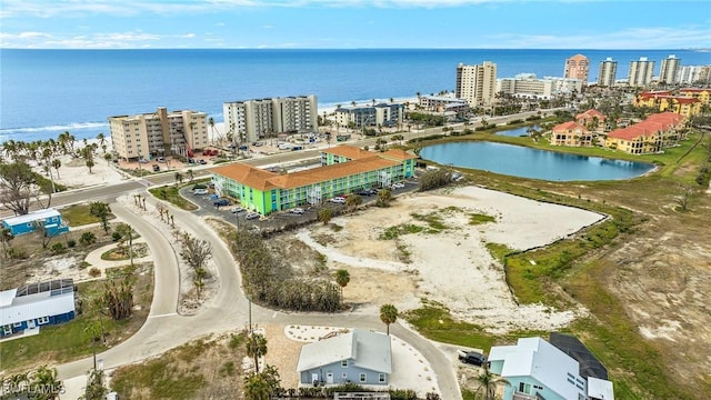 aerial view with a water view and a city view