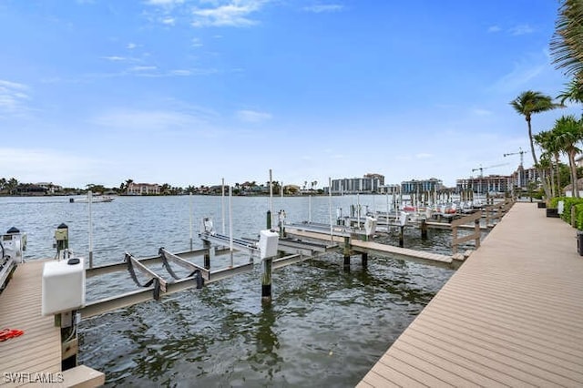 view of dock featuring a water view