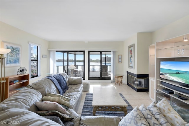 living room with light tile patterned floors