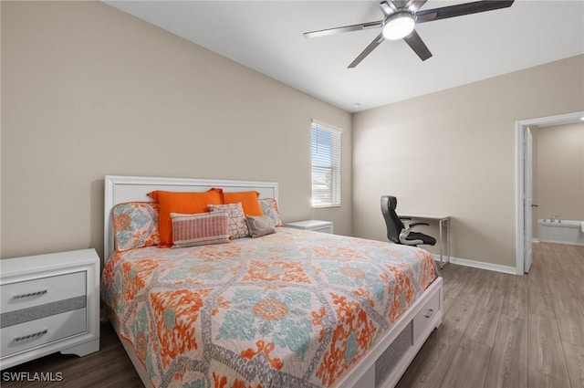 bedroom featuring hardwood / wood-style flooring and ceiling fan