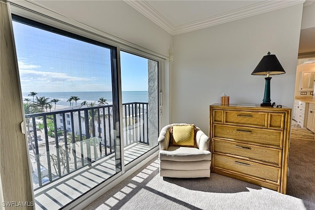 interior space featuring a wealth of natural light and a water view