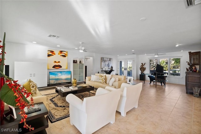 319 Pirates Bight, Naples, FL 34103 - living area featuring recessed lighting, visible vents, ceiling fan, and french doors