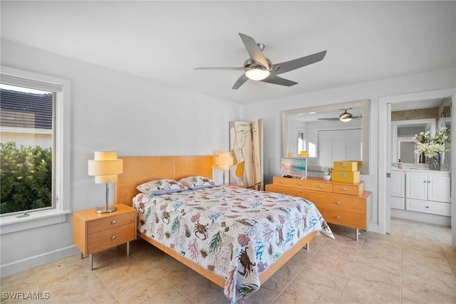 bedroom featuring ceiling fan