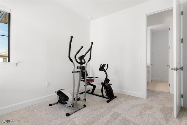 workout area with light carpet