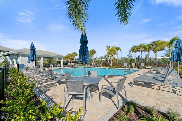 view of pool featuring a patio