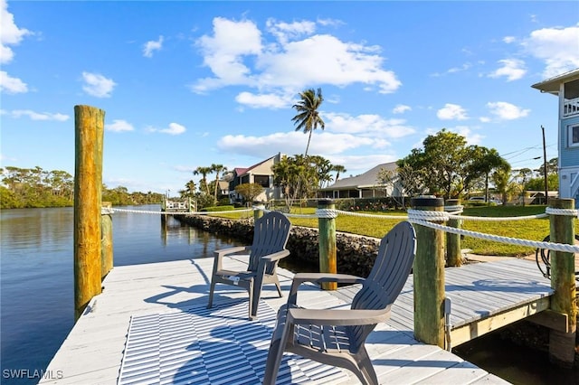 dock area featuring a water view