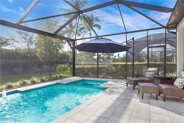 pool with a patio and a lanai