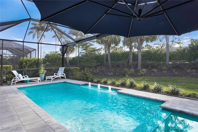 pool with a patio and a lanai