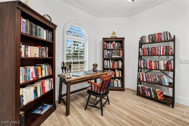 office space with ornamental molding