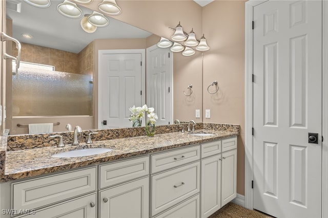 bathroom with vanity and walk in shower