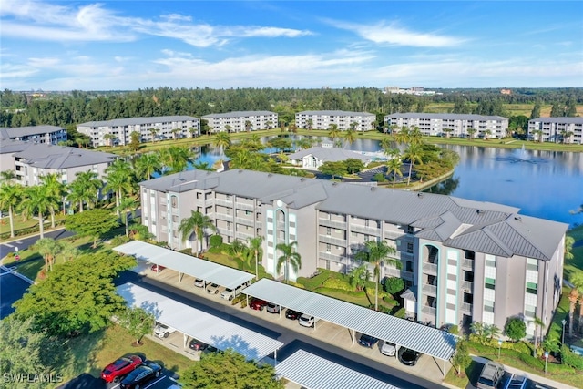 aerial view with a water view