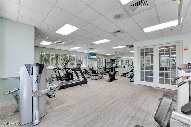 16635 Lake Circle Dr Unit 614, Fort Myers, FL 33908 - exercise room with carpet, french doors, and a paneled ceiling