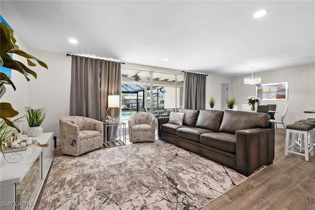 living room with hardwood / wood-style flooring